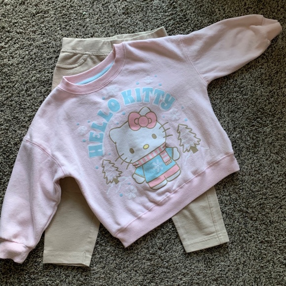 Hello Kitty by Sanrio Pink Sweatshirt (3T) w Beige Pants (4) fit like 3 Preloved - Picture 1 of 5